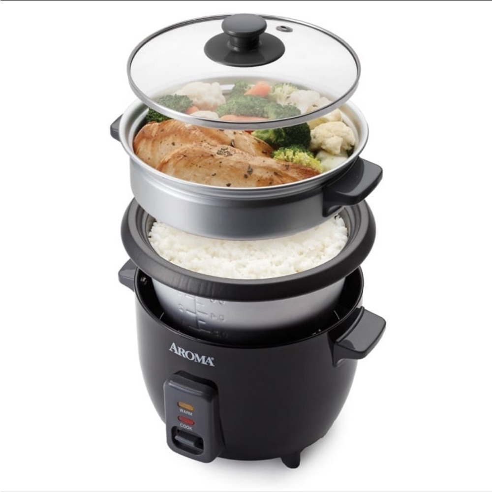Aroma 6-Cup Rice & Grain Cooker And Food Steamer.